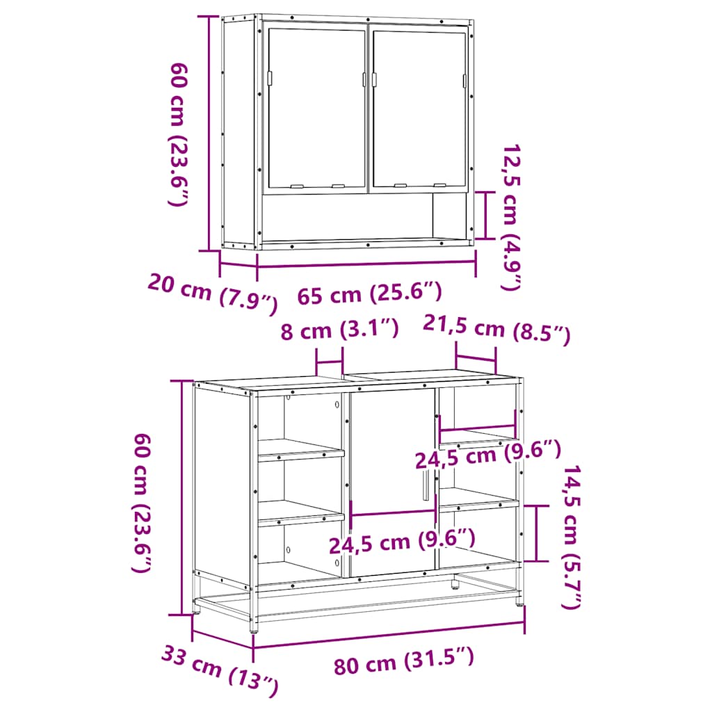 2-tlg. Badmöbel-Set Schwarz Holzwerkstoff