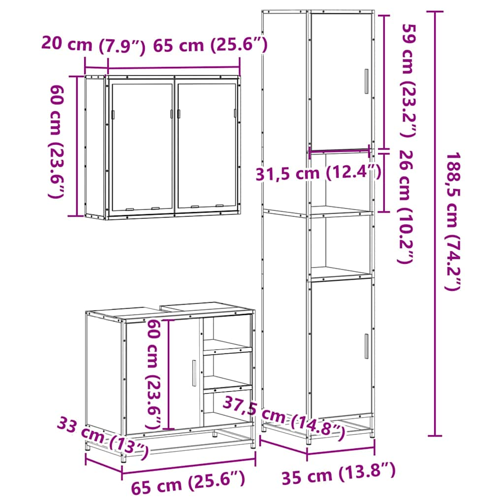 3-tlg. Badmöbel-Set Sonoma-Eiche Holzwerkstoff