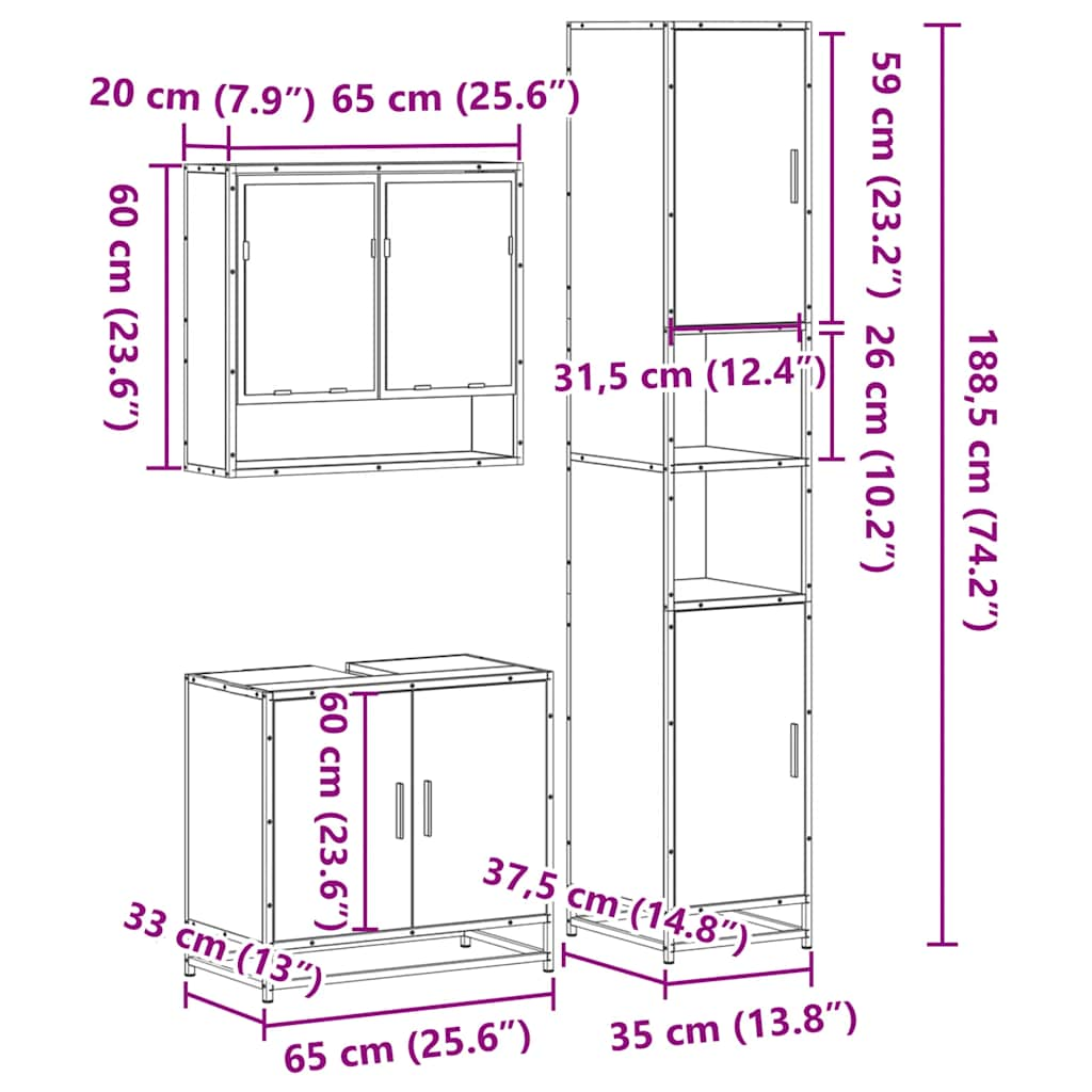 3-tlg. Badmöbel-Set Schwarz Holzwerkstoff