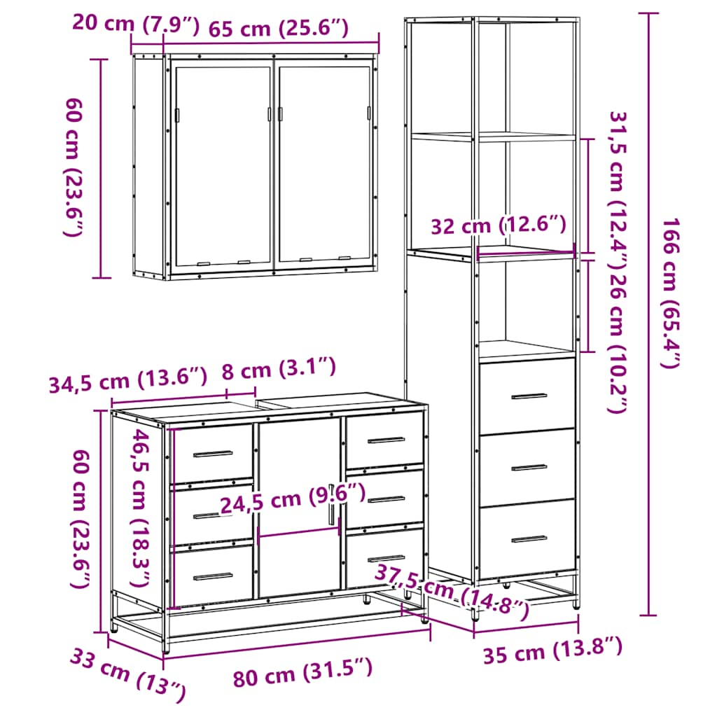 3-tlg. Badmöbel-Set Sonoma-Eiche Holzwerkstoff