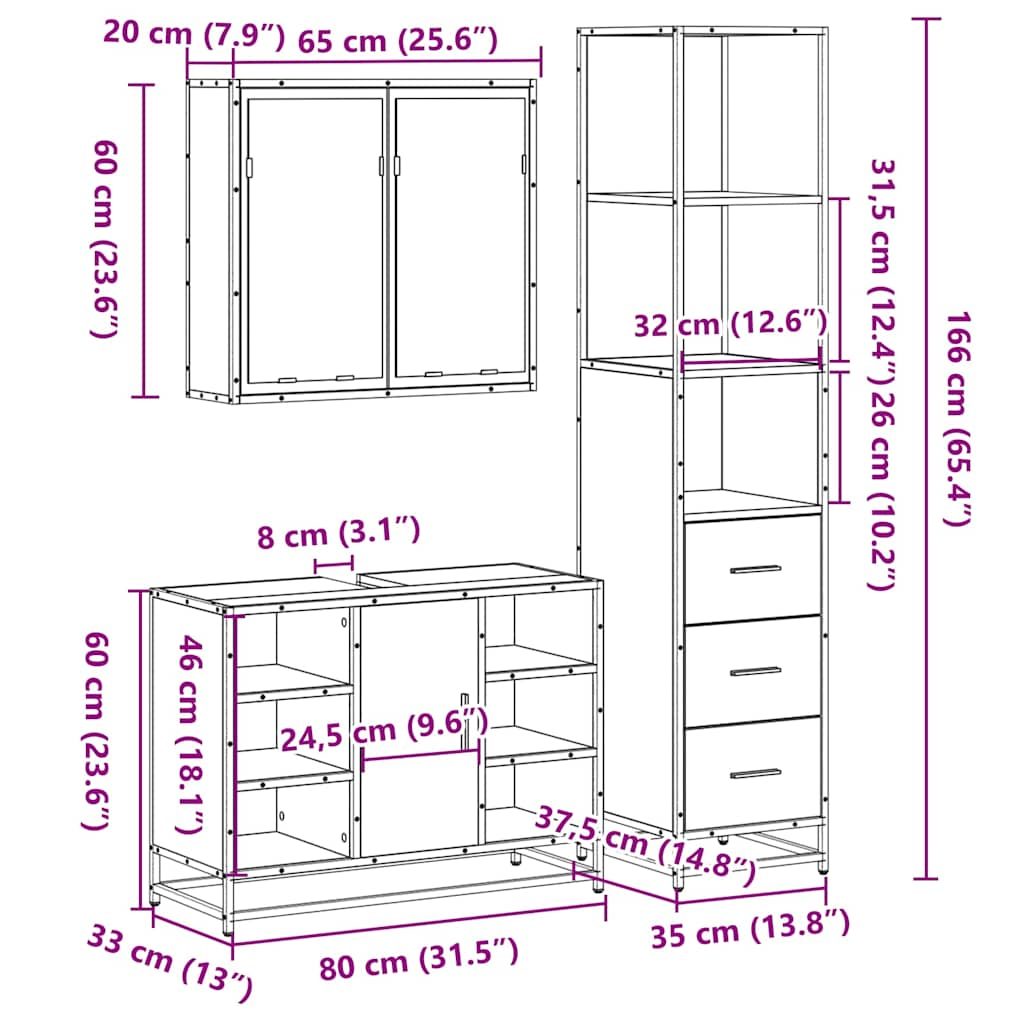 3-tlg. Badmöbel-Set Sonoma-Eiche Holzwerkstoff