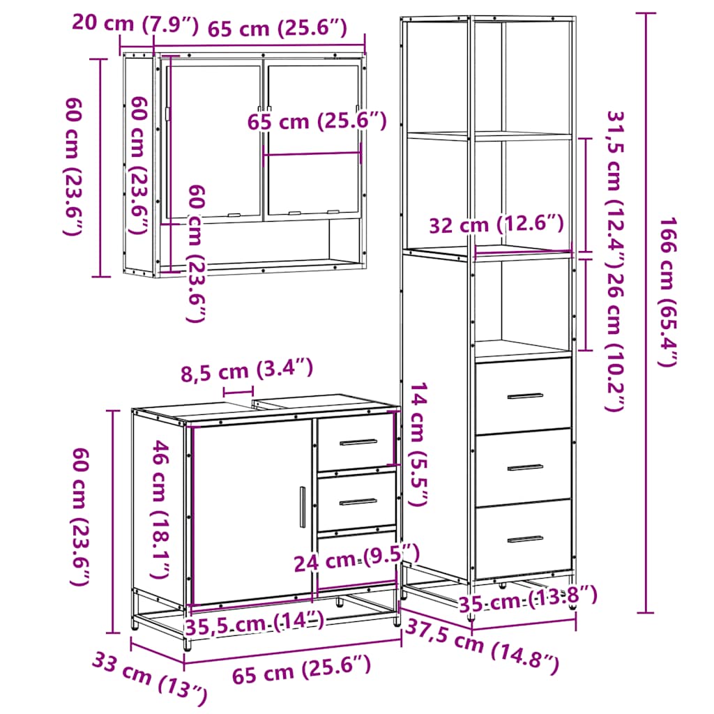 3-tlg. Badmöbel-Set Schwarz Holzwerkstoff