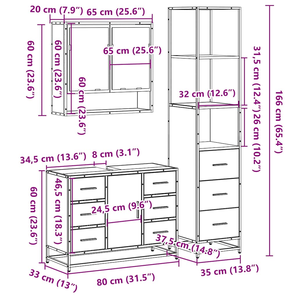 3-tlg. Badmöbel-Set Schwarz Holzwerkstoff