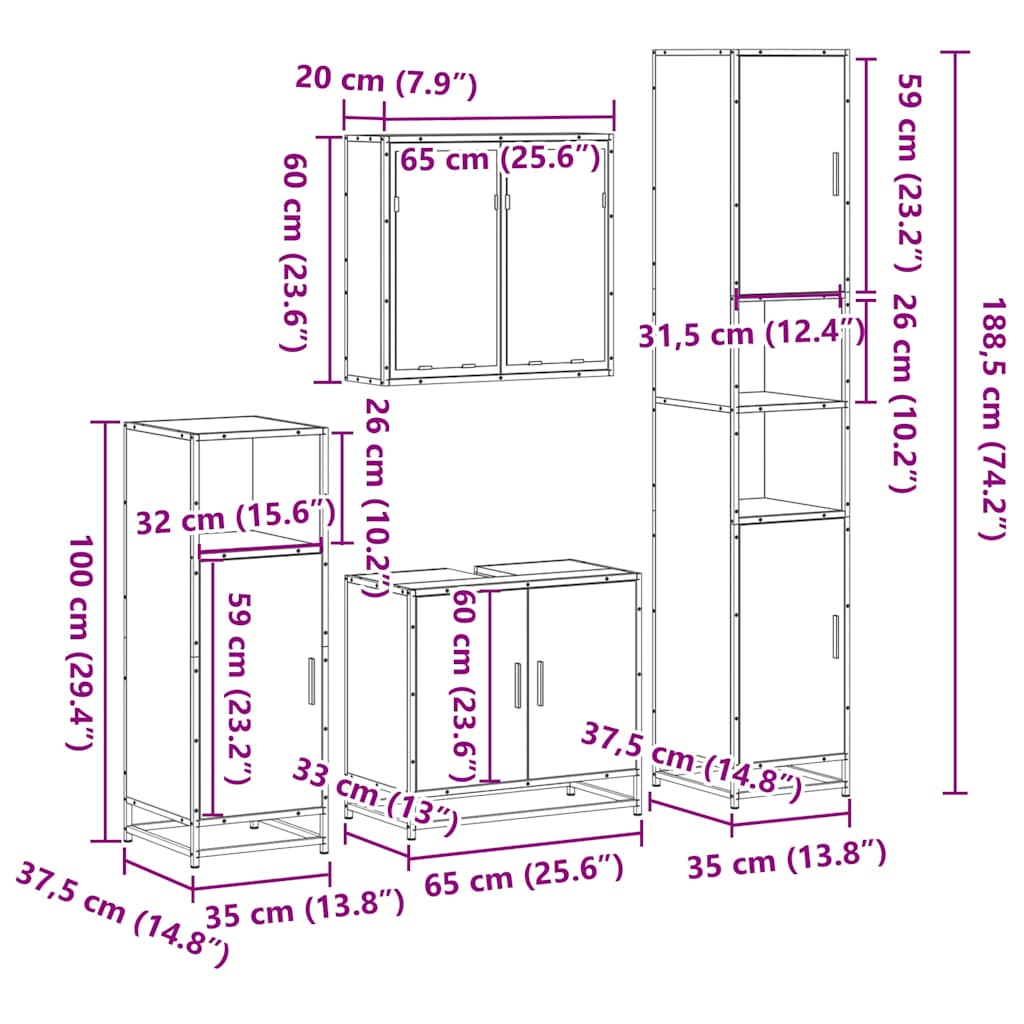 4-tlg. Badmöbel-Set Schwarz Holzwerkstoff