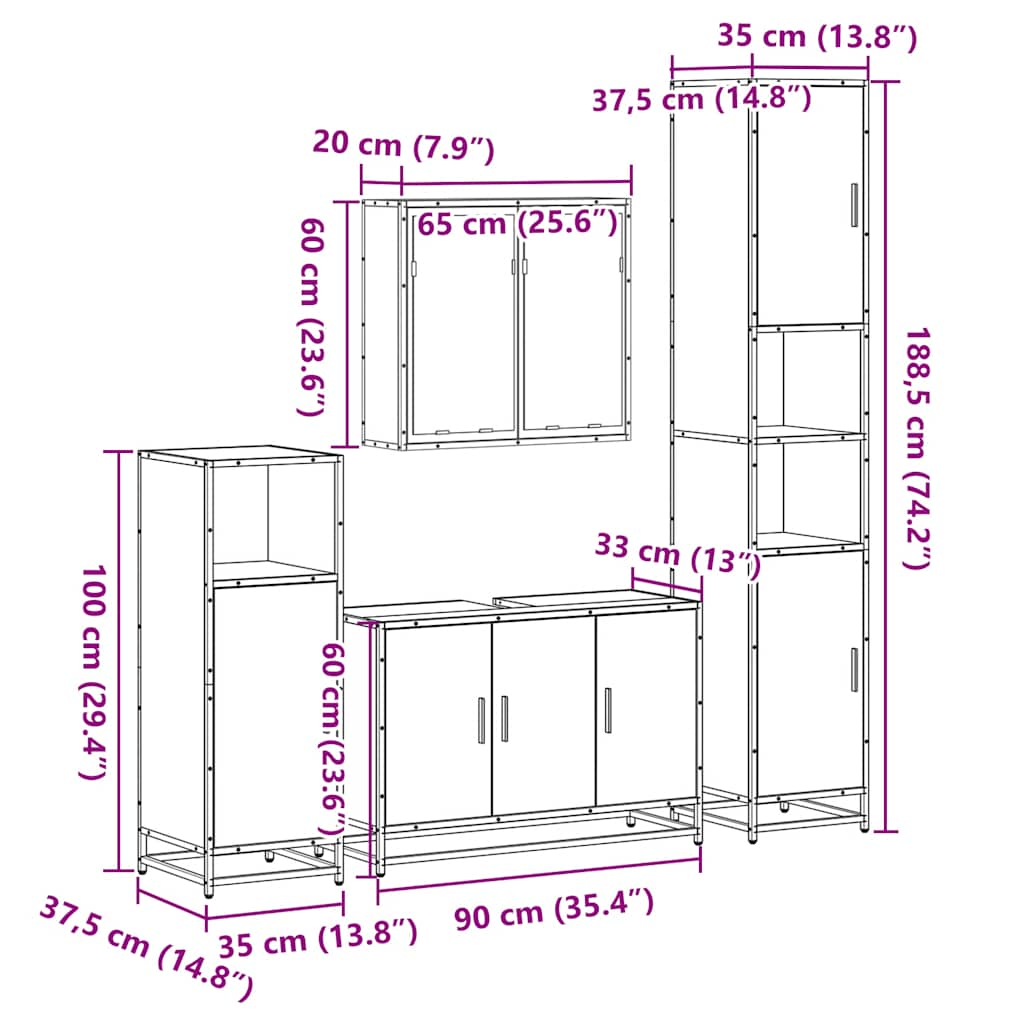 4-tlg. Badmöbel-Set Schwarz Holzwerkstoff