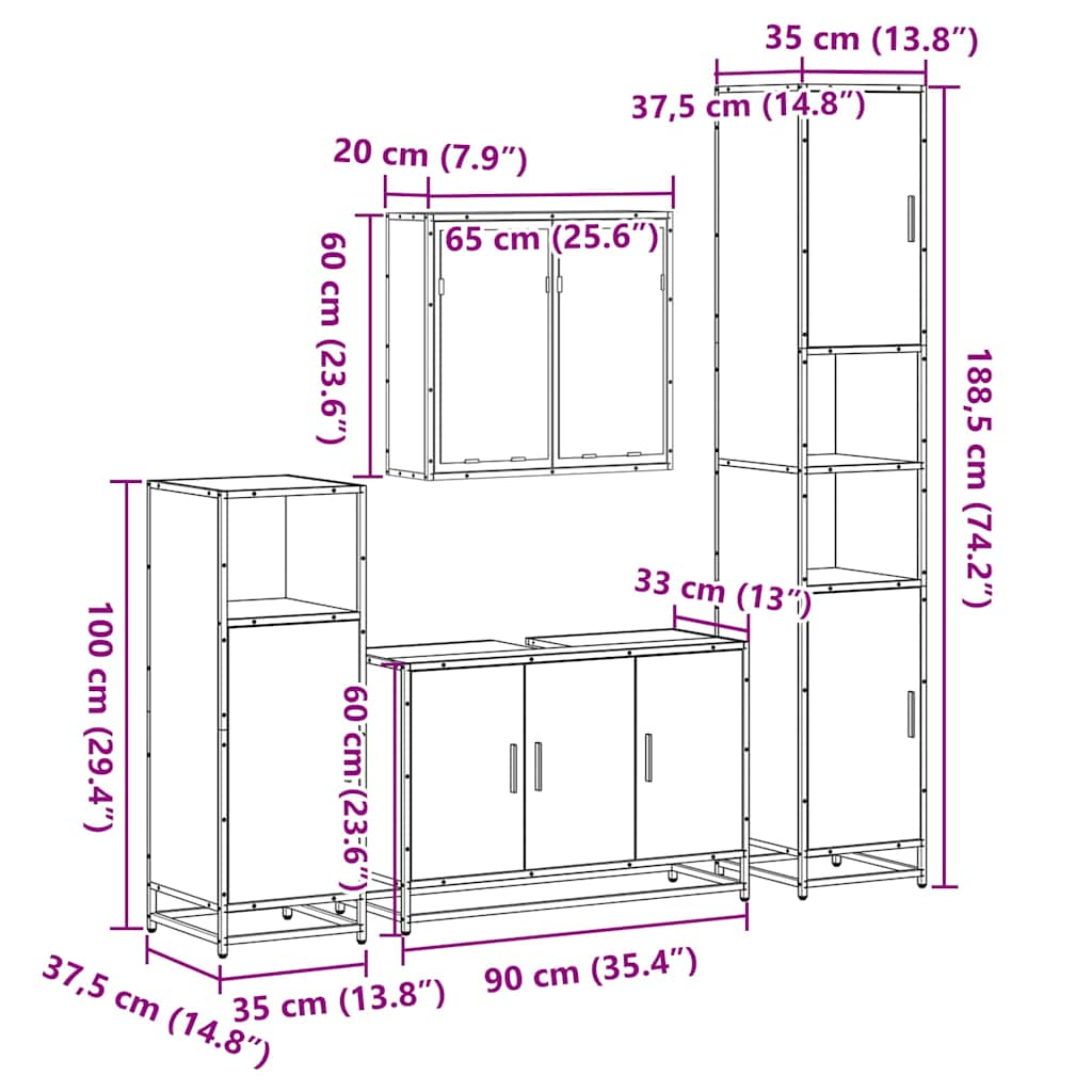 4-tlg. Badmöbel-Set Räuchereiche Holzwerkstoff