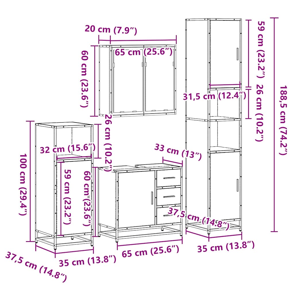 4-tlg. Badmöbel-Set Sonoma-Eiche Holzwerkstoff