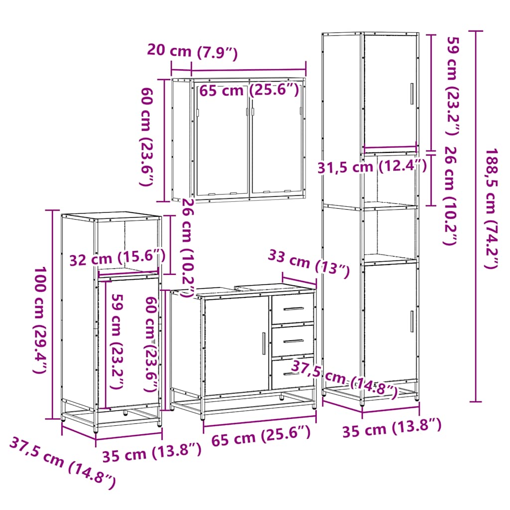 4-tlg. Badmöbel-Set Räuchereiche Holzwerkstoff