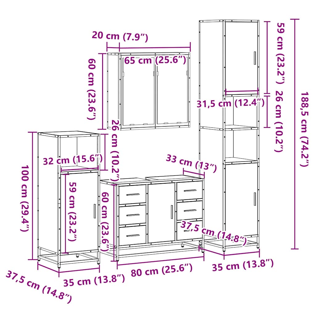 4-tlg. Badmöbel-Set Schwarz Holzwerkstoff