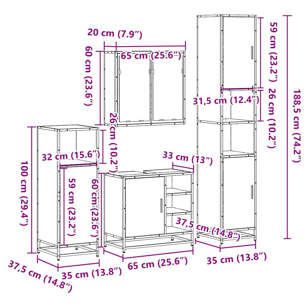 4-tlg. Badmöbel-Set Schwarz Holzwerkstoff