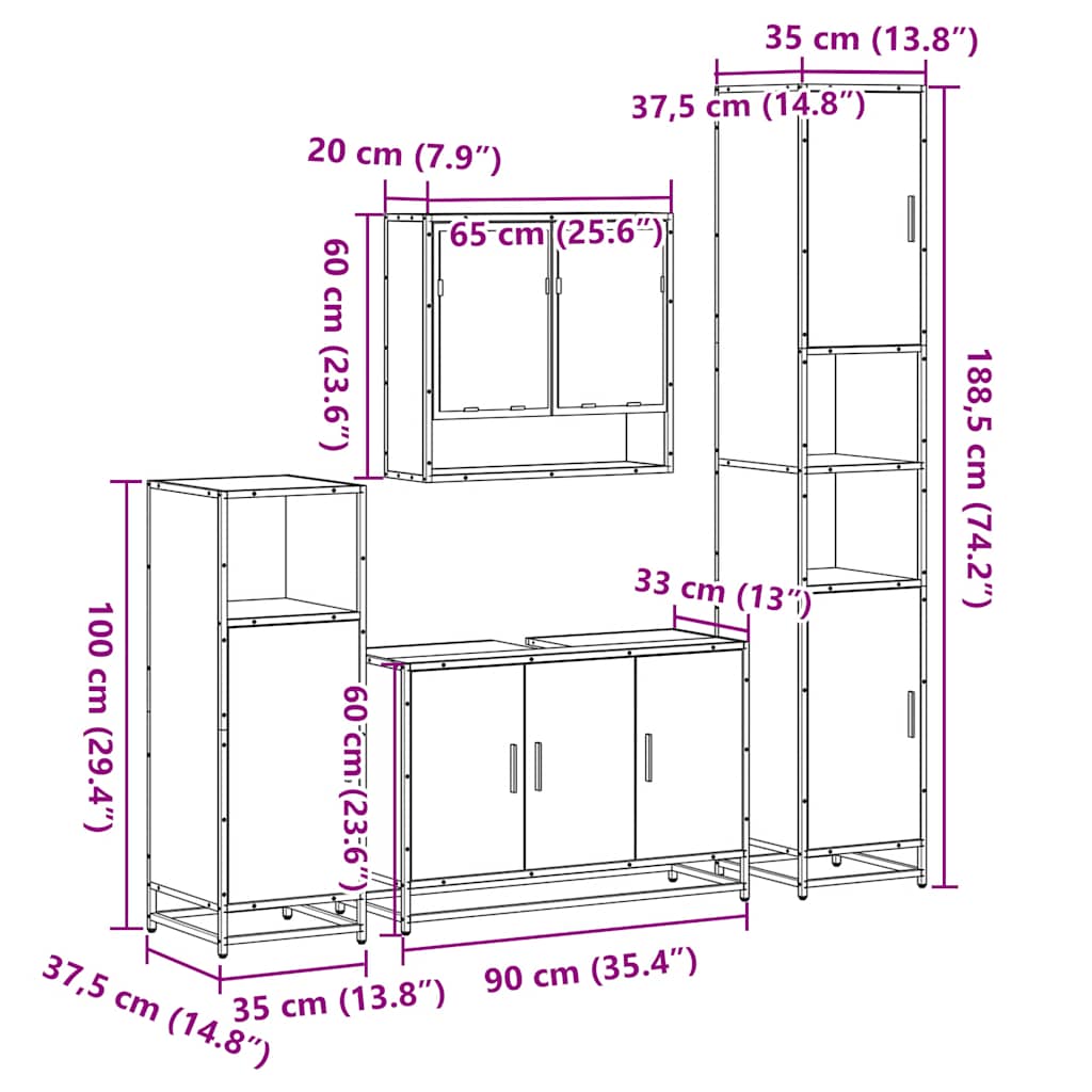 4-tlg. Badmöbel-Set Schwarz Holzwerkstoff