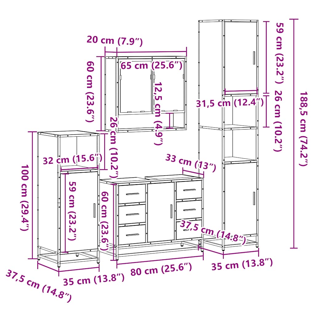 4-tlg. Badmöbel-Set Schwarz Holzwerkstoff