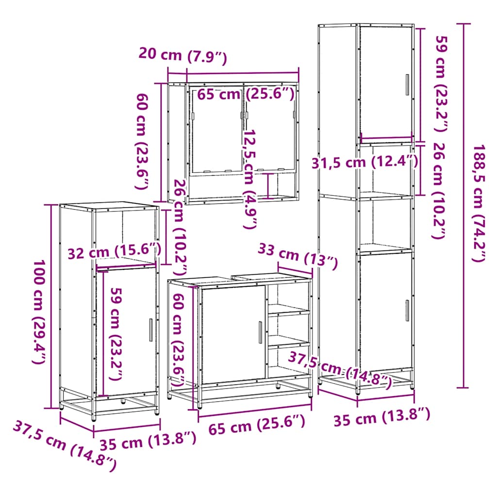 4-tlg. Badmöbel-Set Schwarz Holzwerkstoff