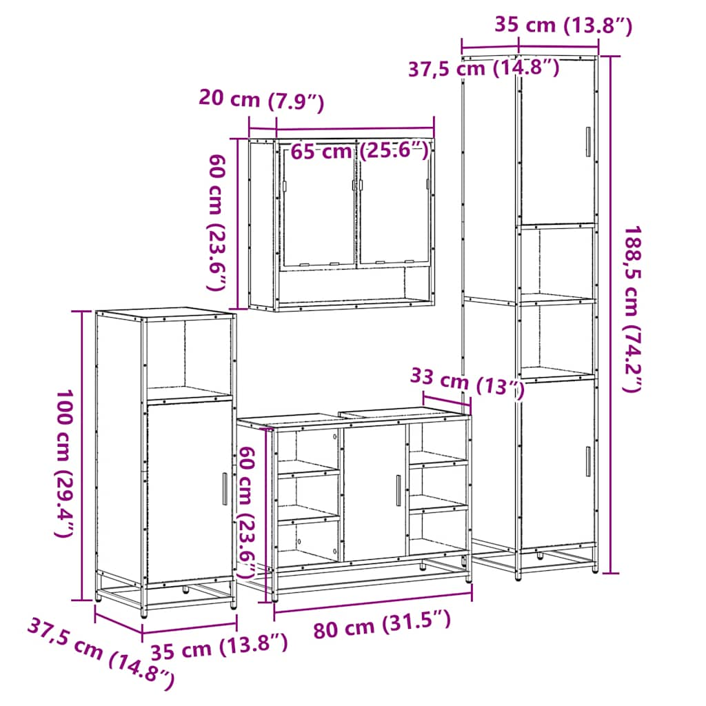 4-tlg. Badmöbel-Set Schwarz Holzwerkstoff