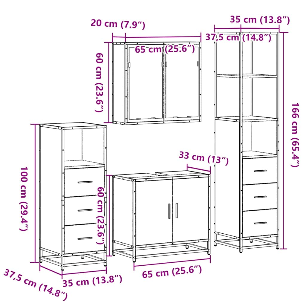 4-tlg. Badmöbel-Set Schwarz Holzwerkstoff