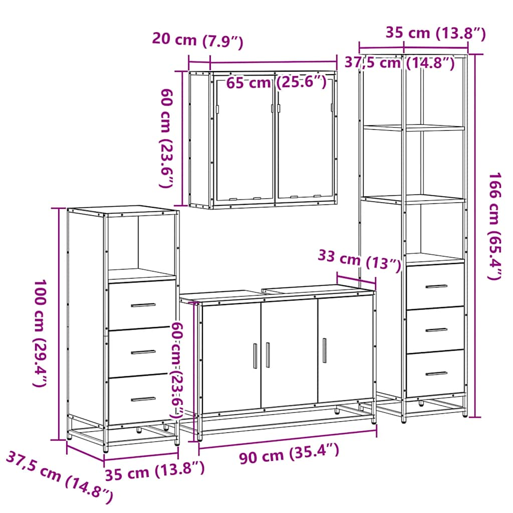 4-tlg. Badmöbel-Set Räuchereiche Holzwerkstoff