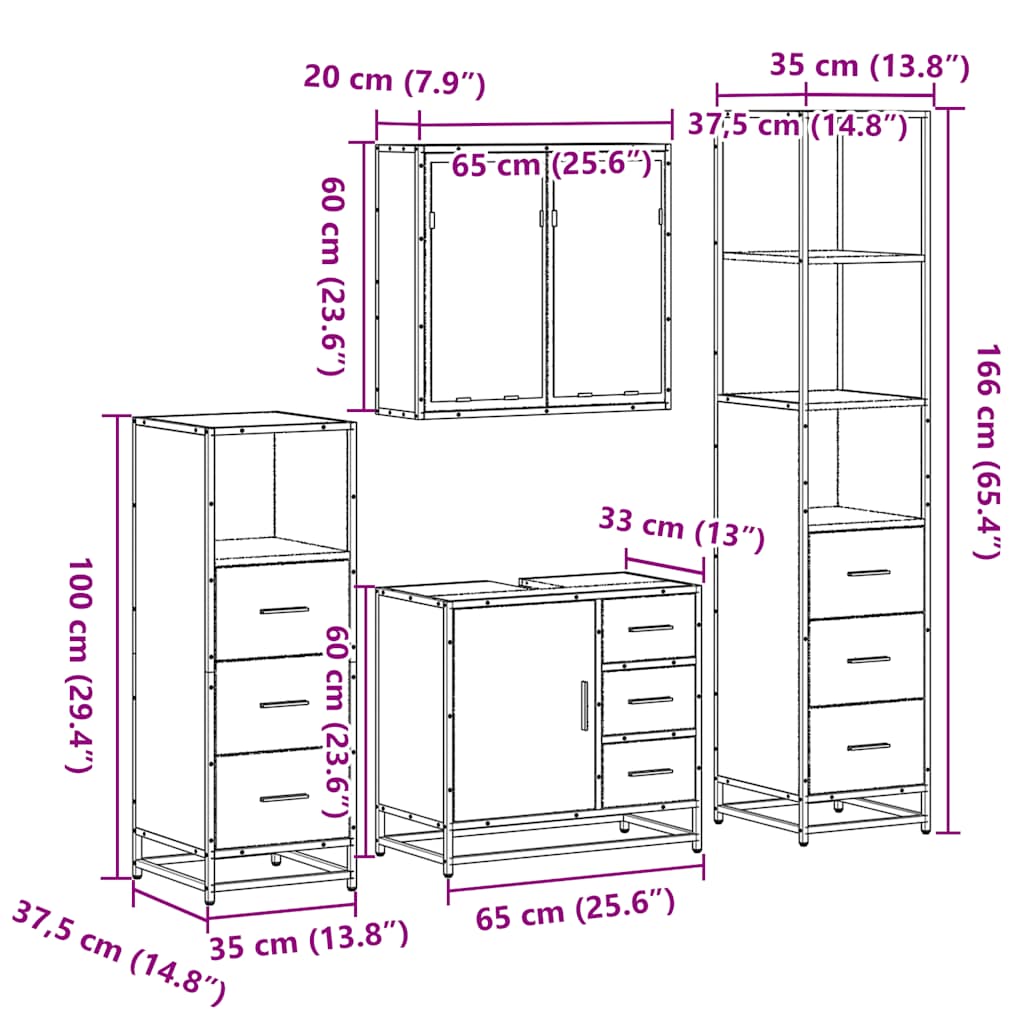 4-tlg. Badmöbel-Set Sonoma-Eiche Holzwerkstoff