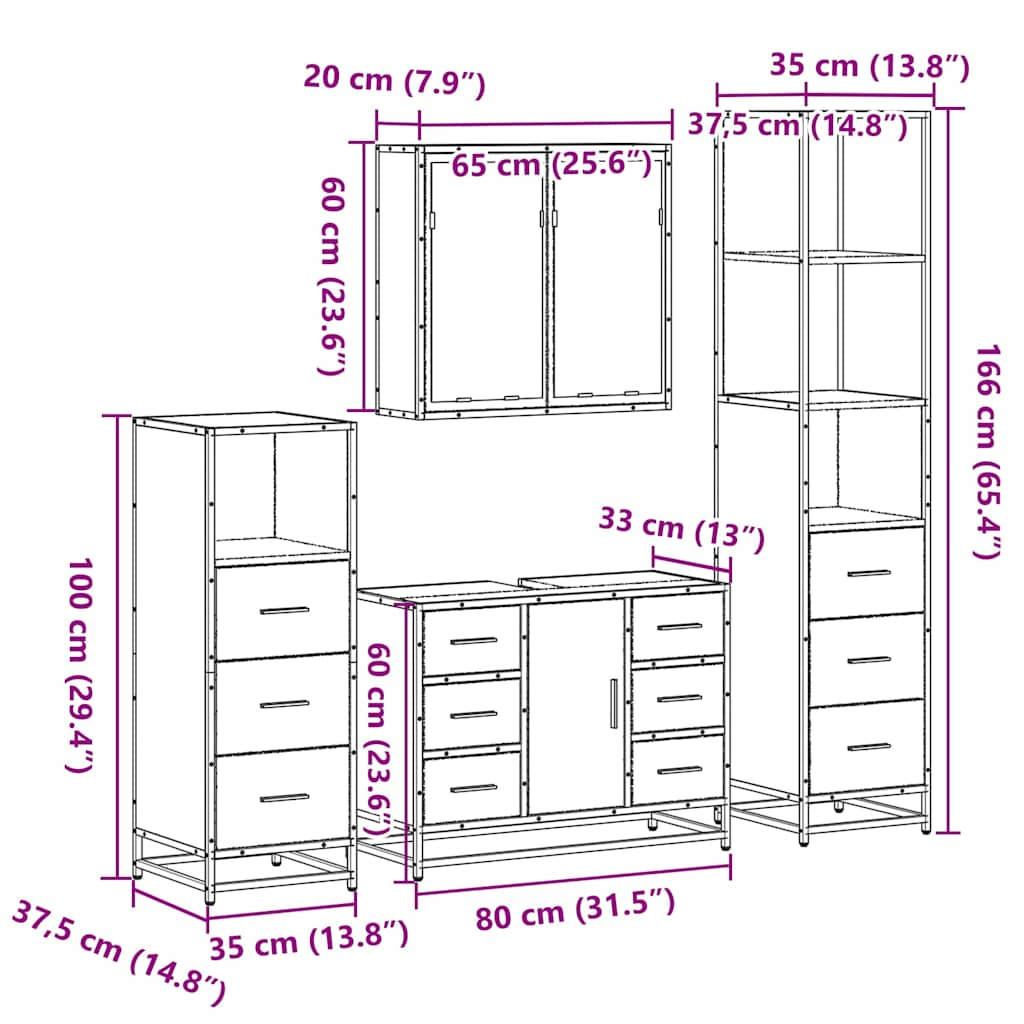 4-tlg. Badmöbel-Set Schwarz Holzwerkstoff