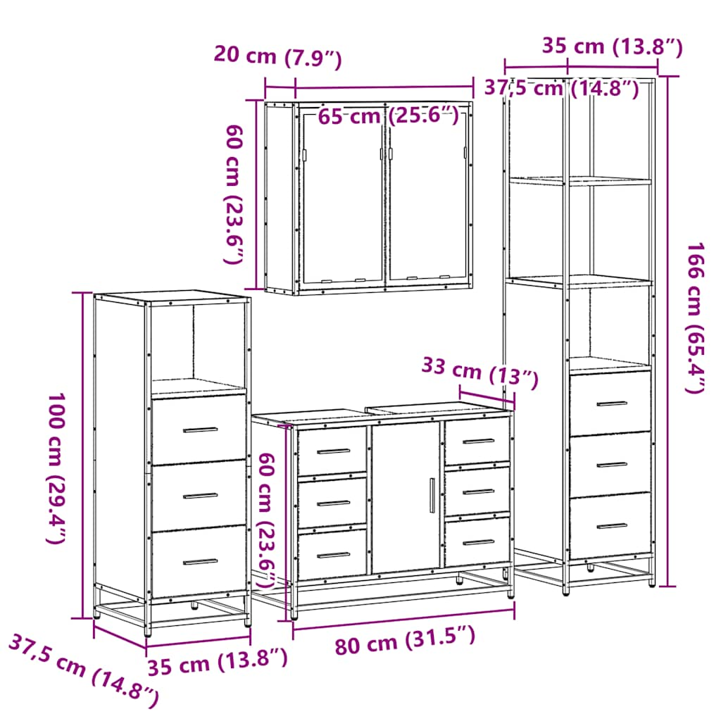 4-tlg. Badmöbel-Set Sonoma-Eiche Holzwerkstoff