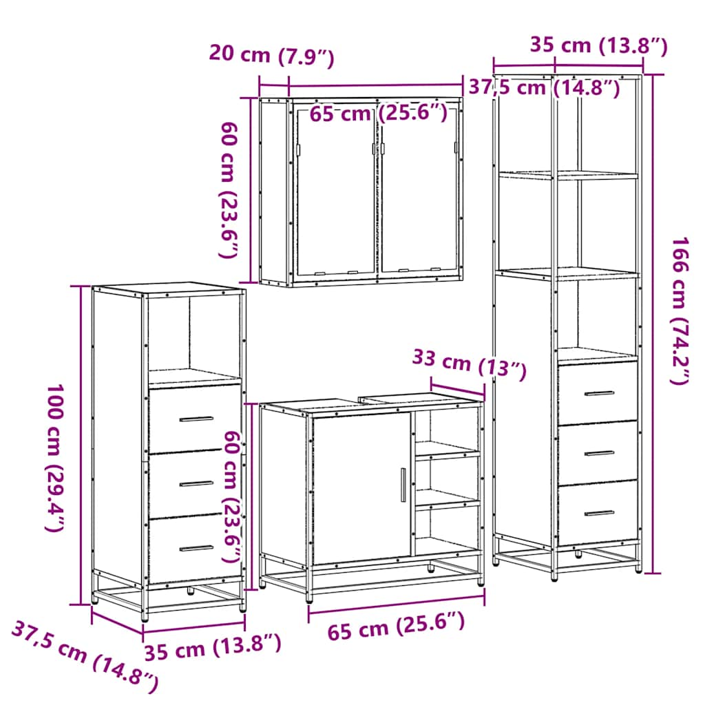 4-tlg. Badmöbel-Set Schwarz Holzwerkstoff