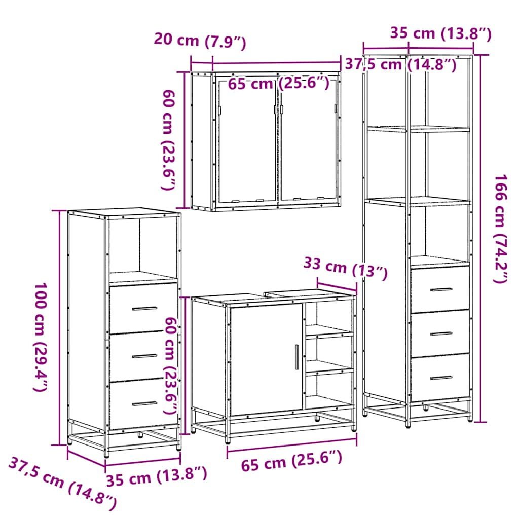 4-tlg. Badmöbel-Set Braun Eichen-Optik Holzwerkstoff