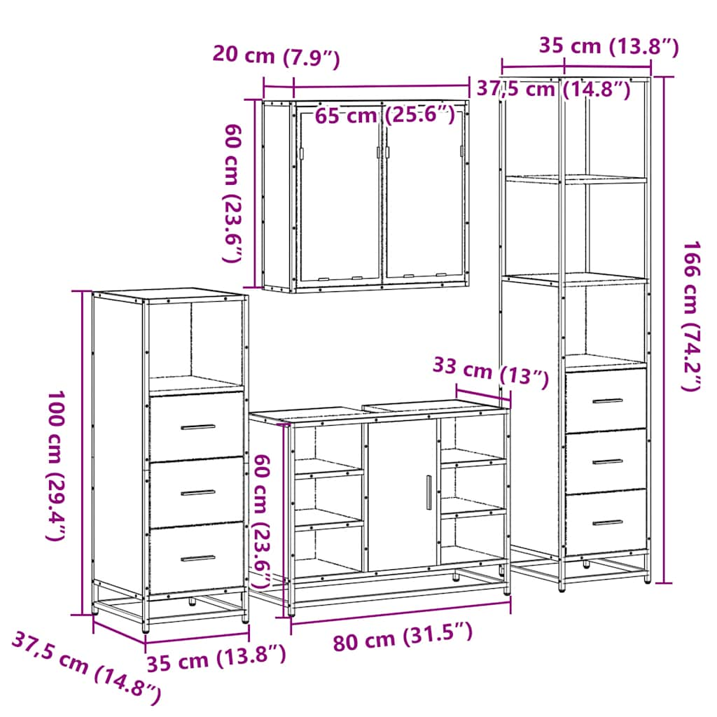 4-tlg. Badmöbel-Set Schwarz Holzwerkstoff