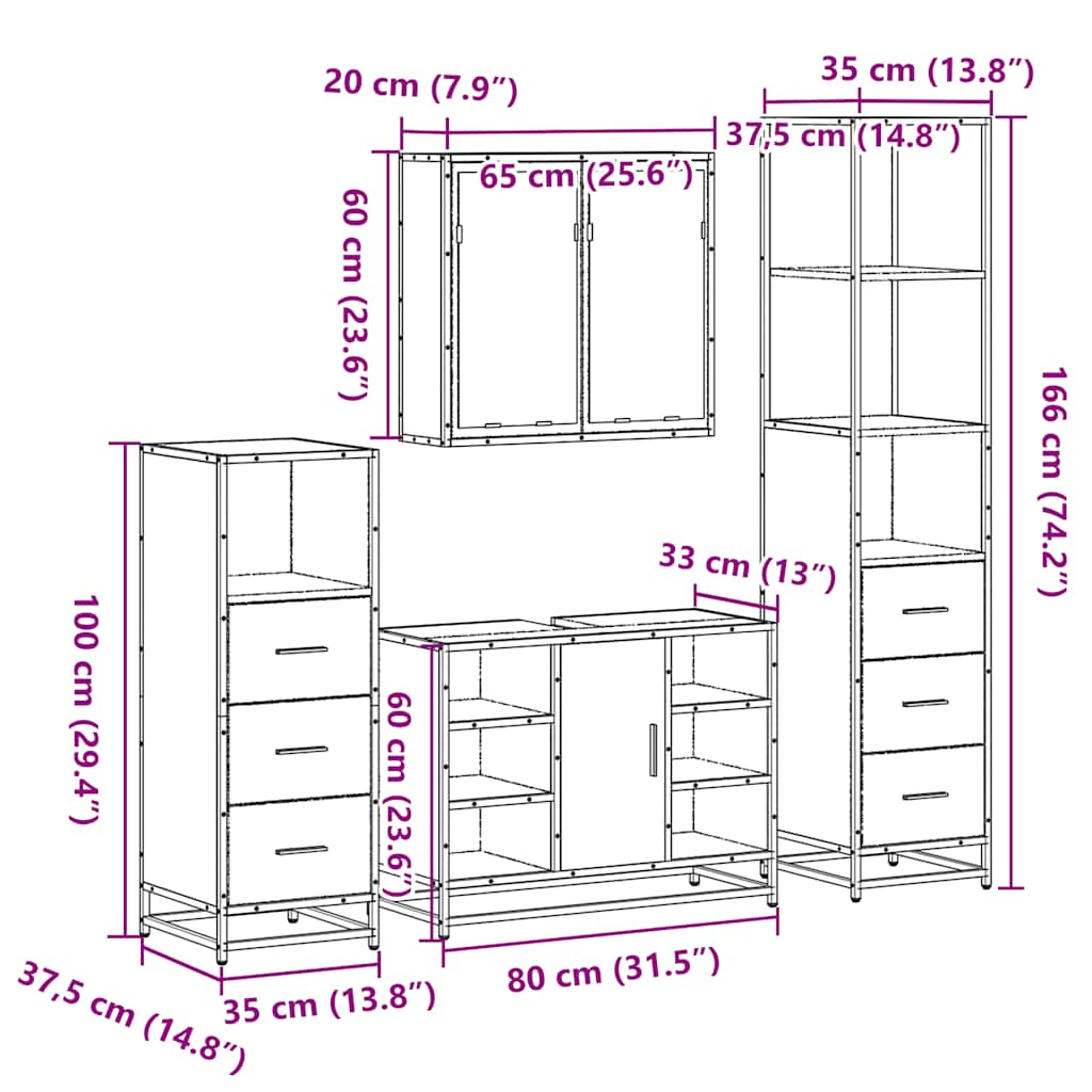 4-tlg. Badmöbel-Set Räuchereiche Holzwerkstoff