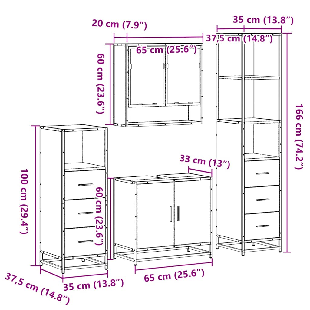 4-tlg. Badmöbel-Set Schwarz Holzwerkstoff