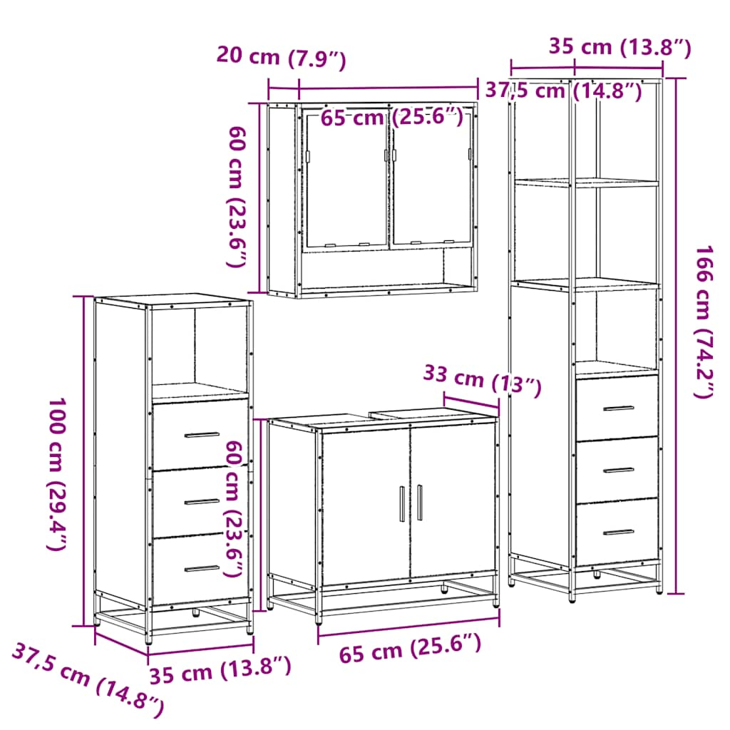 4-tlg. Badmöbel-Set Räuchereiche Holzwerkstoff