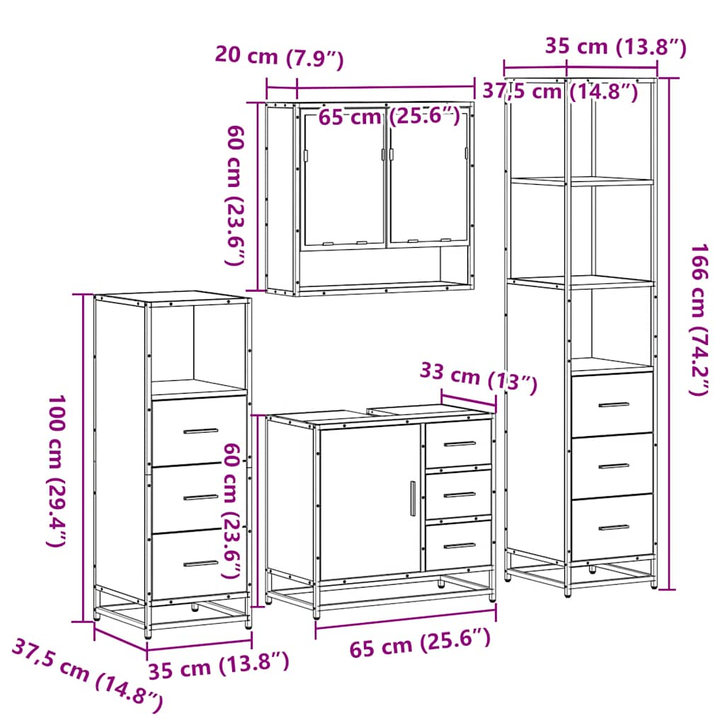 4-tlg. Badmöbel-Set Schwarz Holzwerkstoff