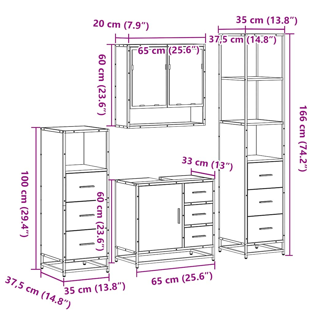 4-tlg. Badmöbel-Set Sonoma-Eiche Holzwerkstoff