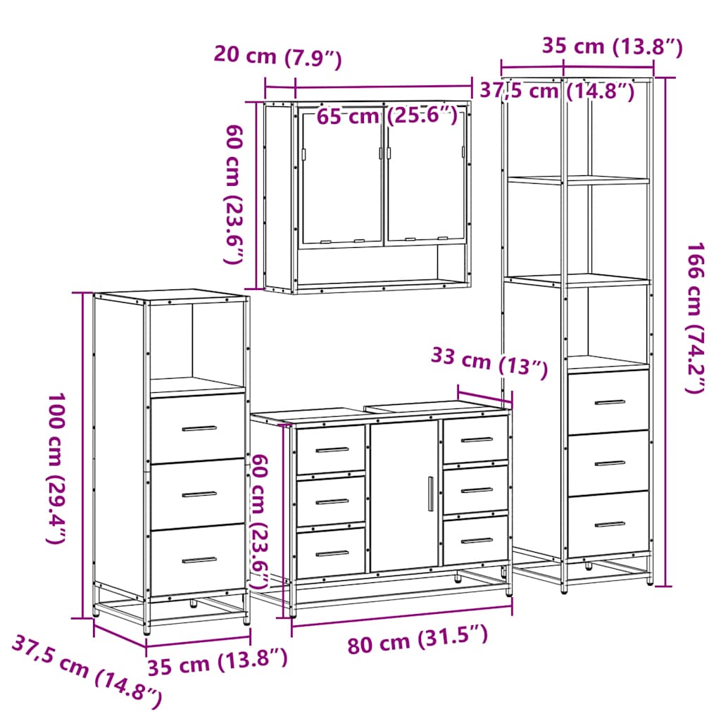 4-tlg. Badmöbel-Set Schwarz Holzwerkstoff