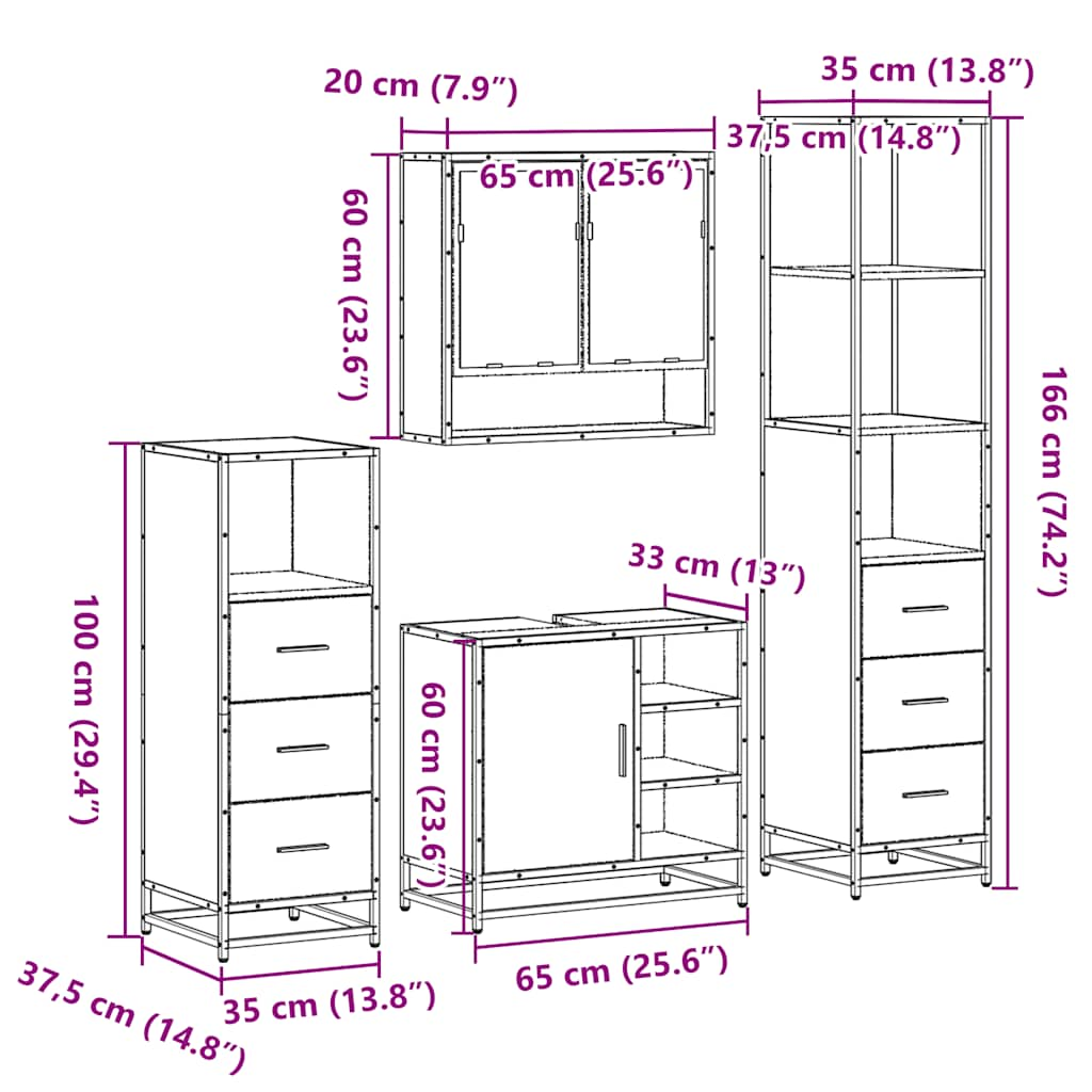 4-tlg. Badmöbel-Set Schwarz Holzwerkstoff