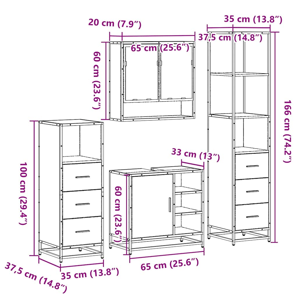 4-tlg. Badmöbel-Set Sonoma-Eiche Holzwerkstoff