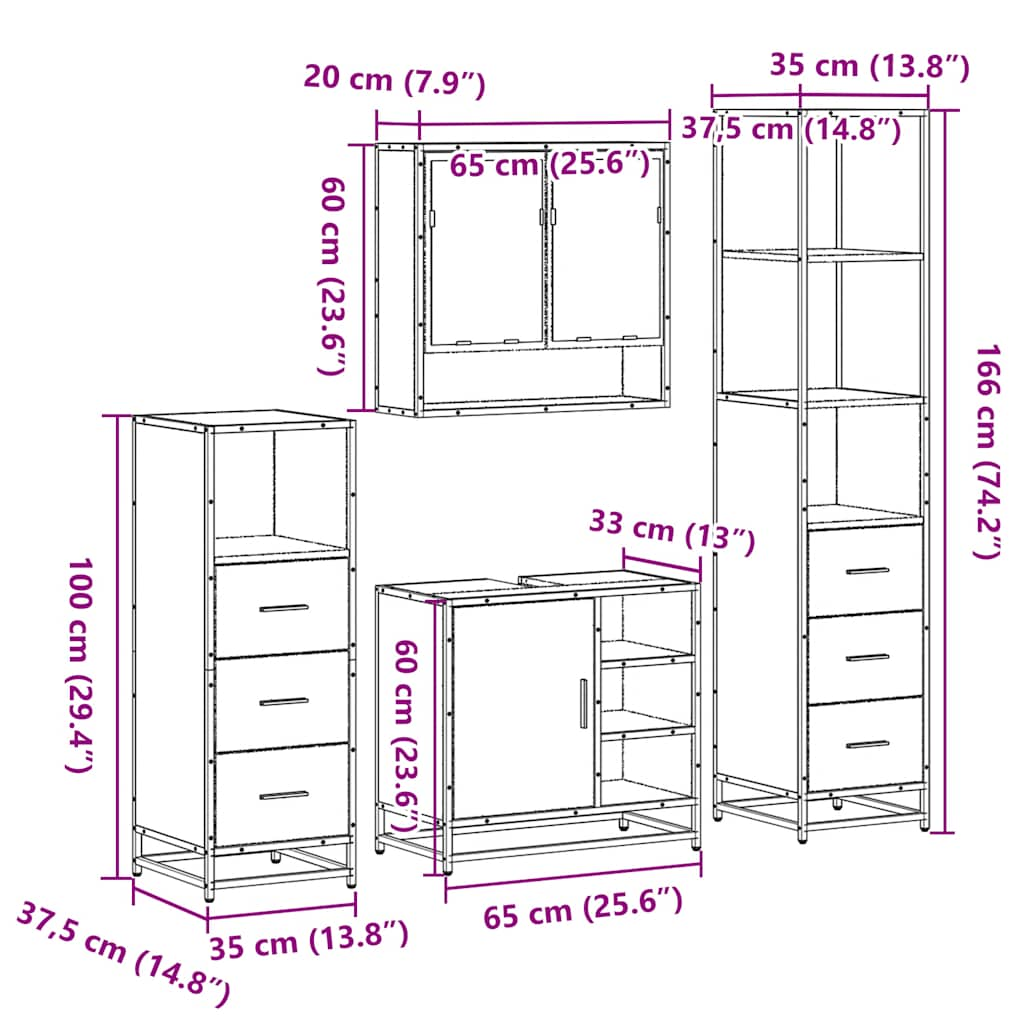 4-tlg. Badmöbel-Set Braun Eichen-Optik Holzwerkstoff