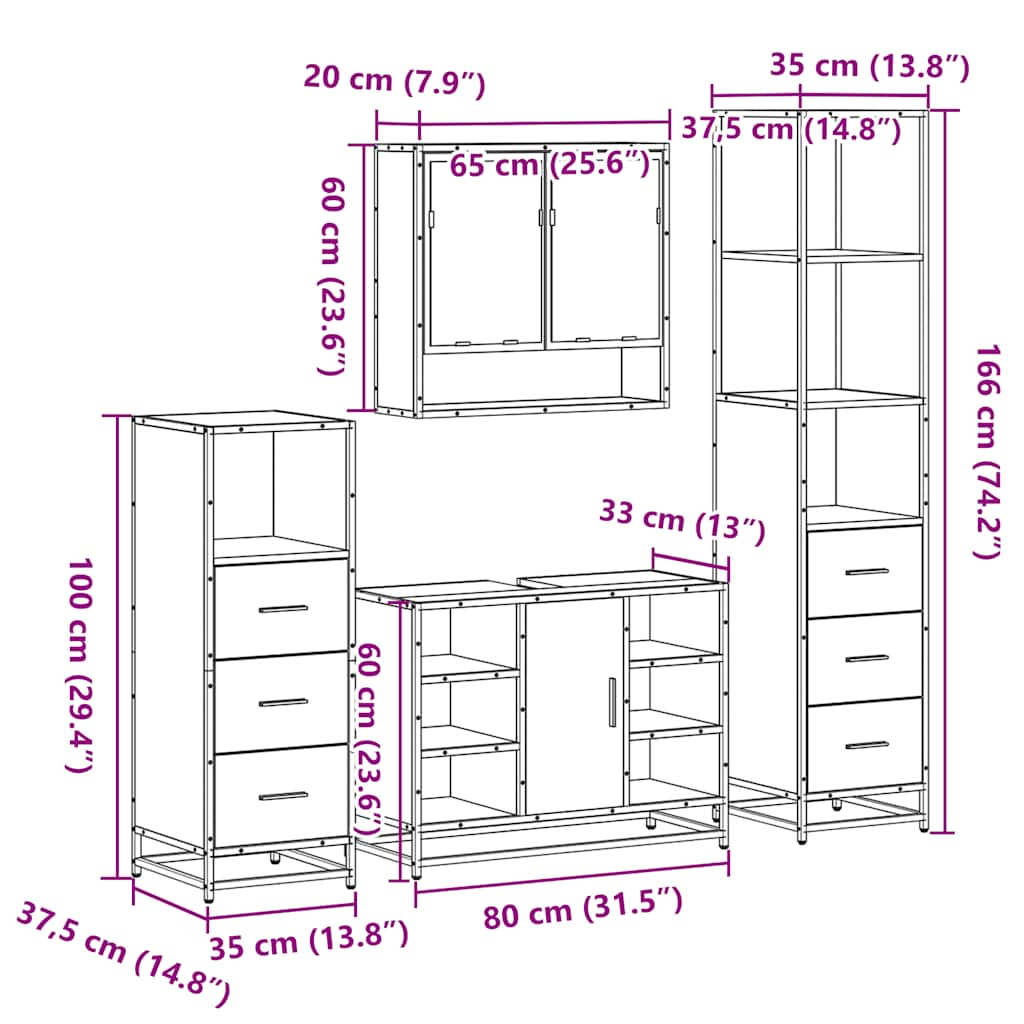 4-tlg. Badmöbel-Set Schwarz Holzwerkstoff