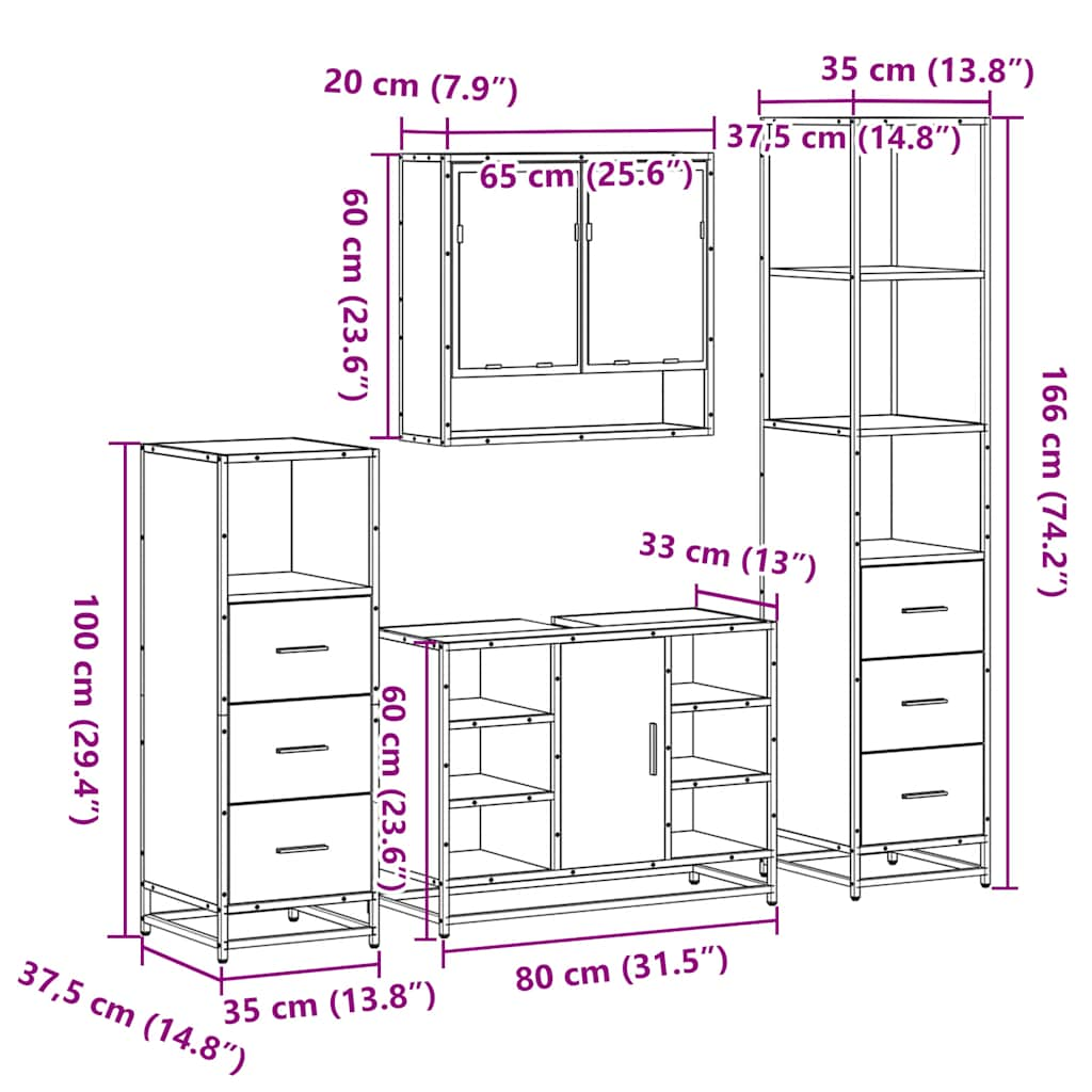 4-tlg. Badmöbel-Set Braun Eichen-Optik Holzwerkstoff