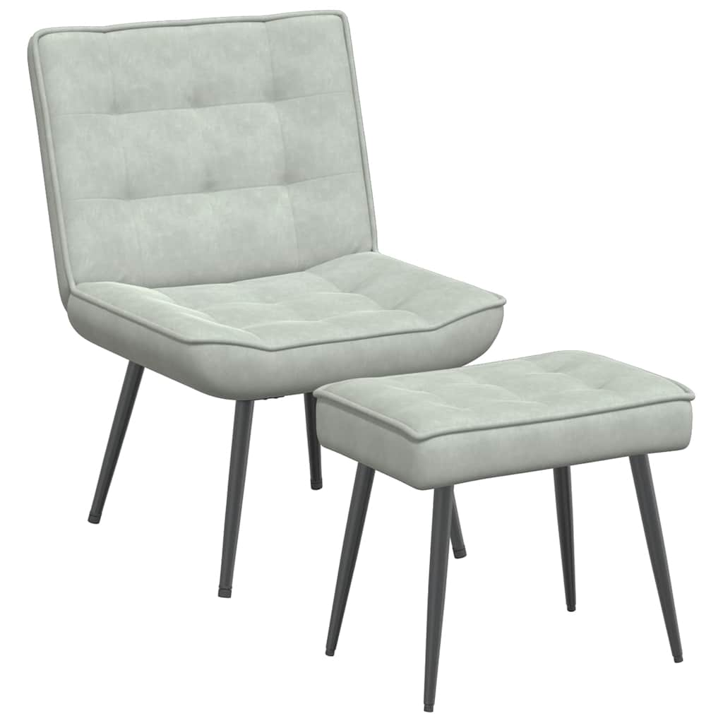 Relaxing chair with stool light gray velvet