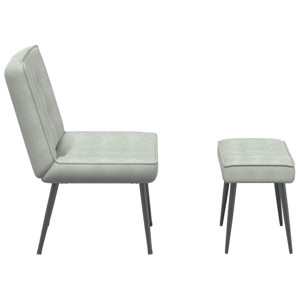 Relaxing chair with stool light gray velvet