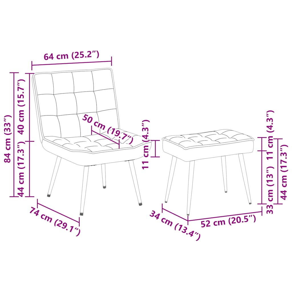 Relaxsessel mit Hocker Hellgrau Samt