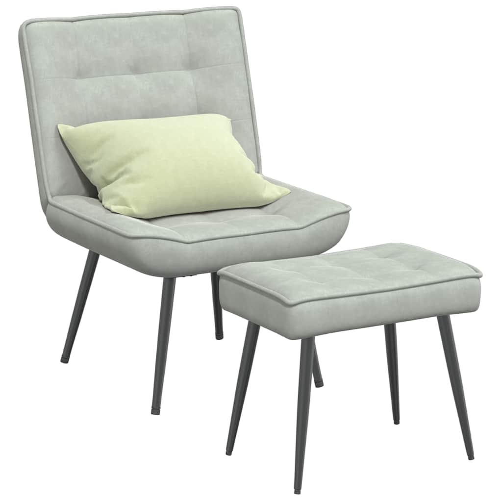 Relaxing chair with stool light gray velvet