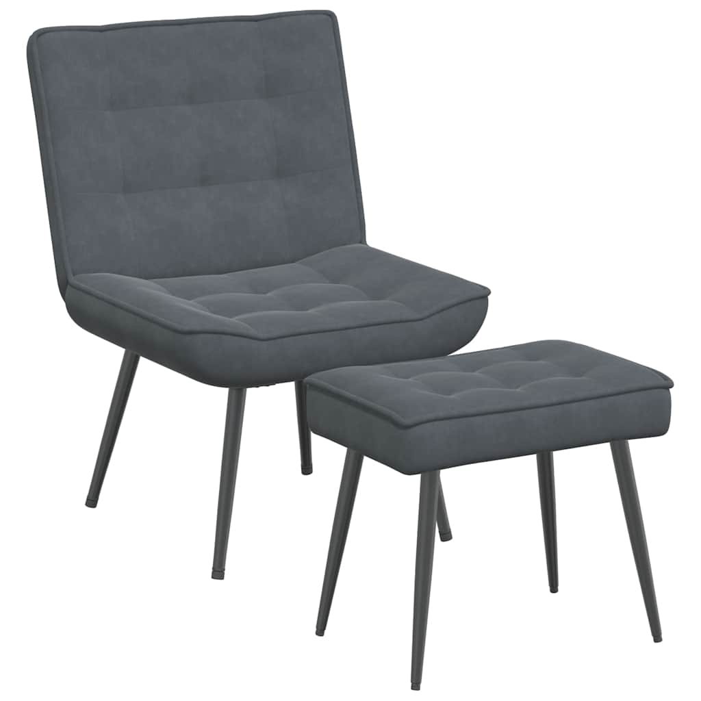 Relaxing chair with stool dark gray velvet