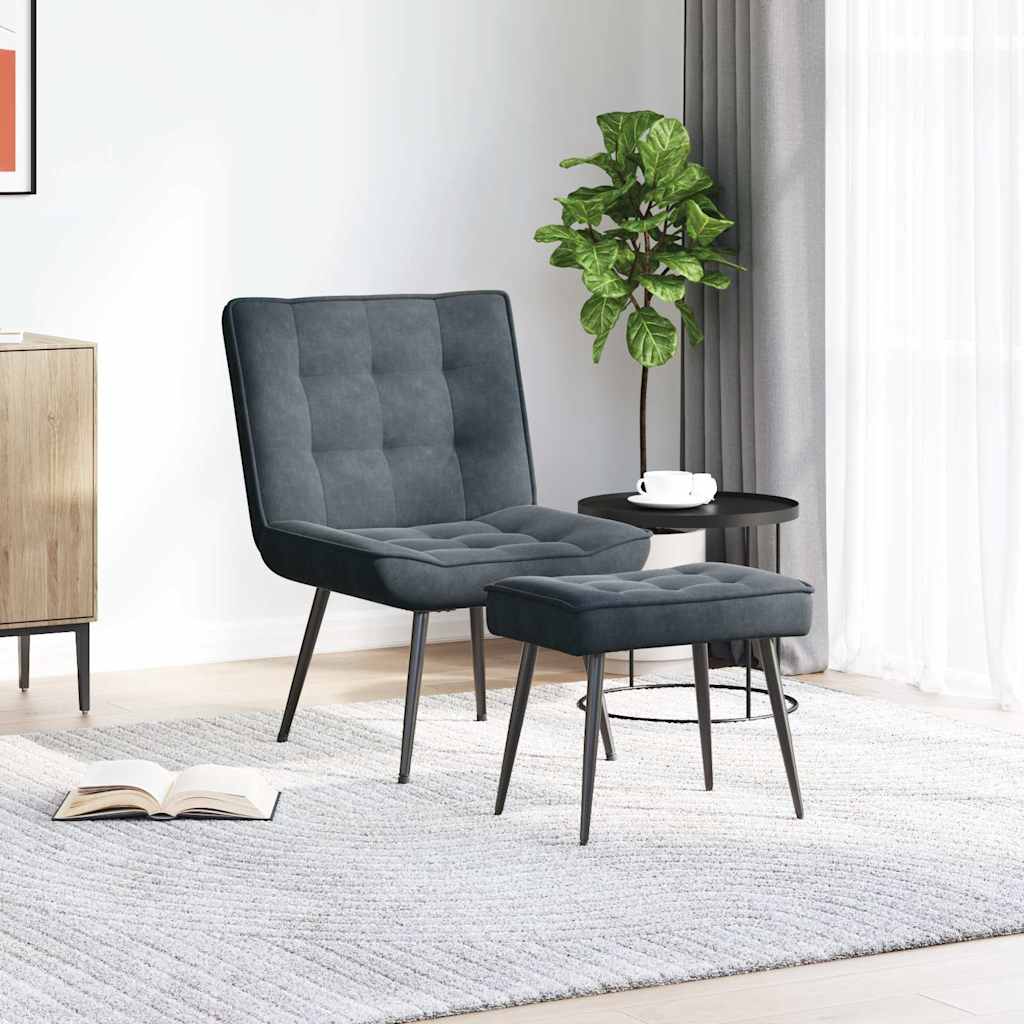 Relaxing chair with stool dark gray velvet