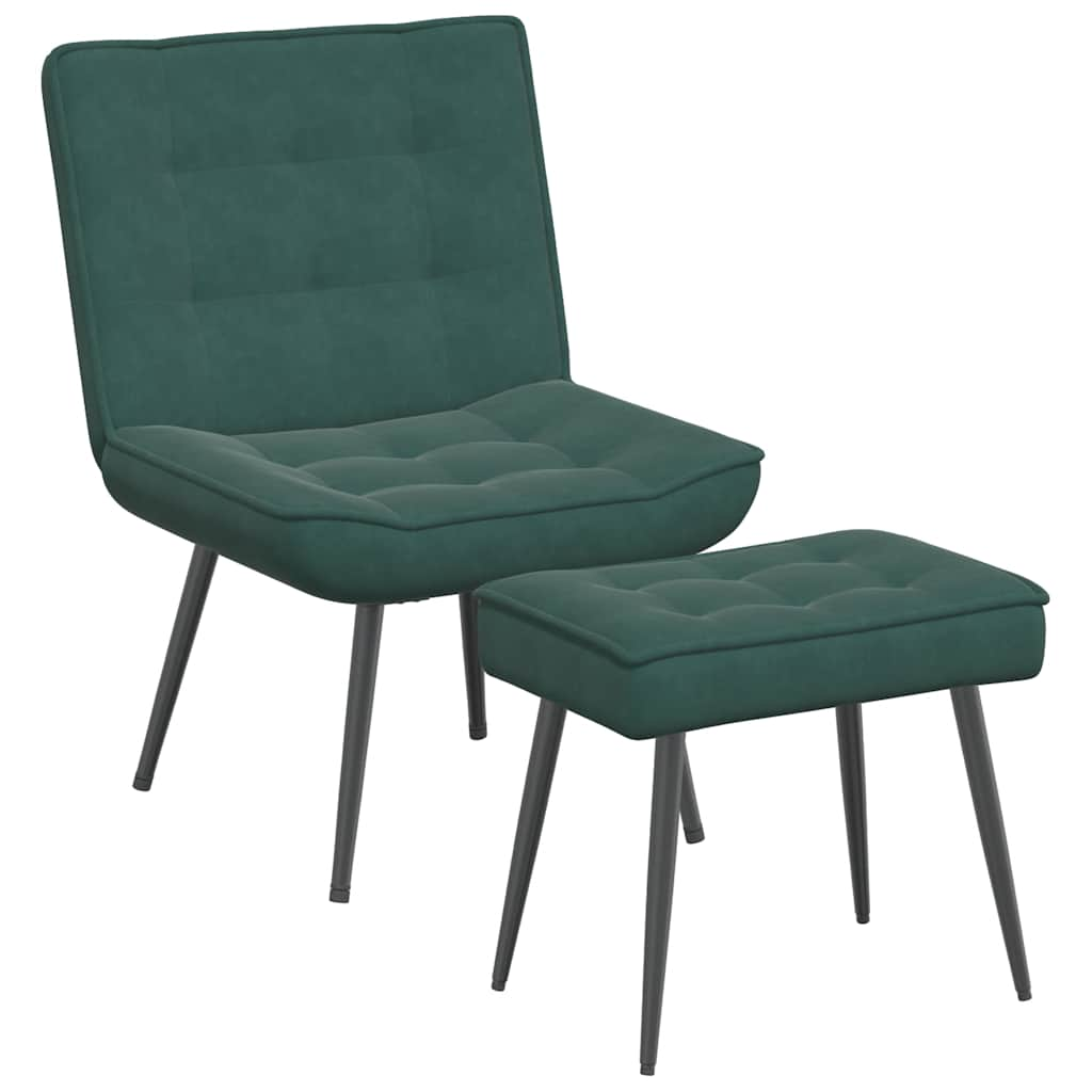 Relaxing chair with stool dark green velvet