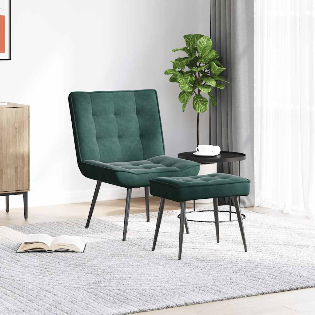 Relaxing chair with stool dark green velvet