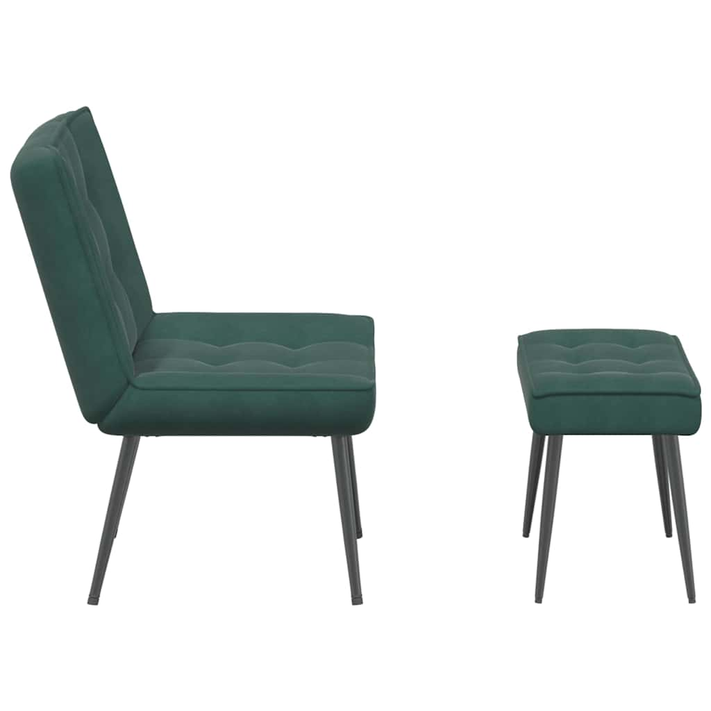 Relaxing chair with stool dark green velvet