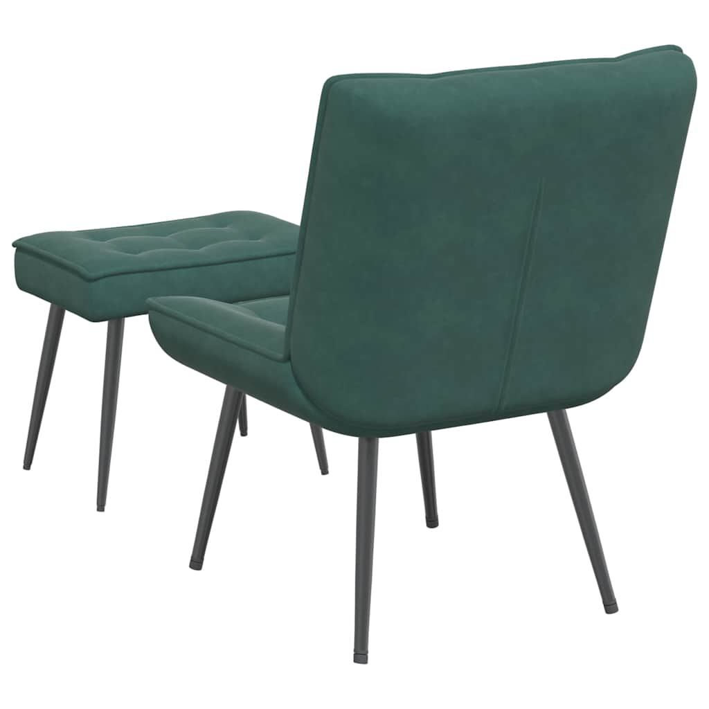 Relaxing chair with stool dark green velvet