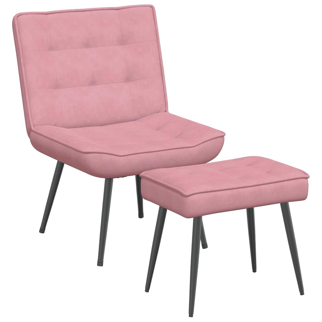 Relaxing chair with stool pink velvet