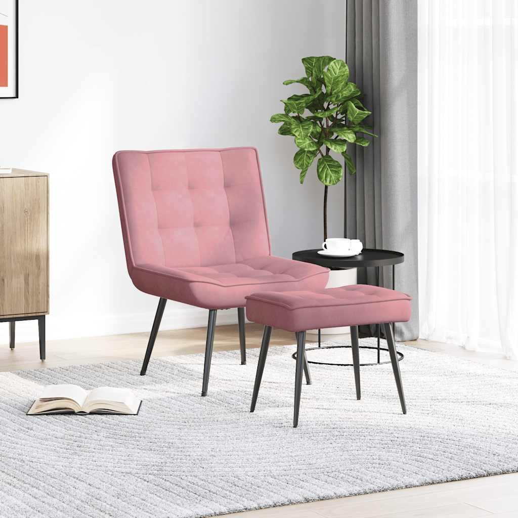 Relaxing chair with stool pink velvet