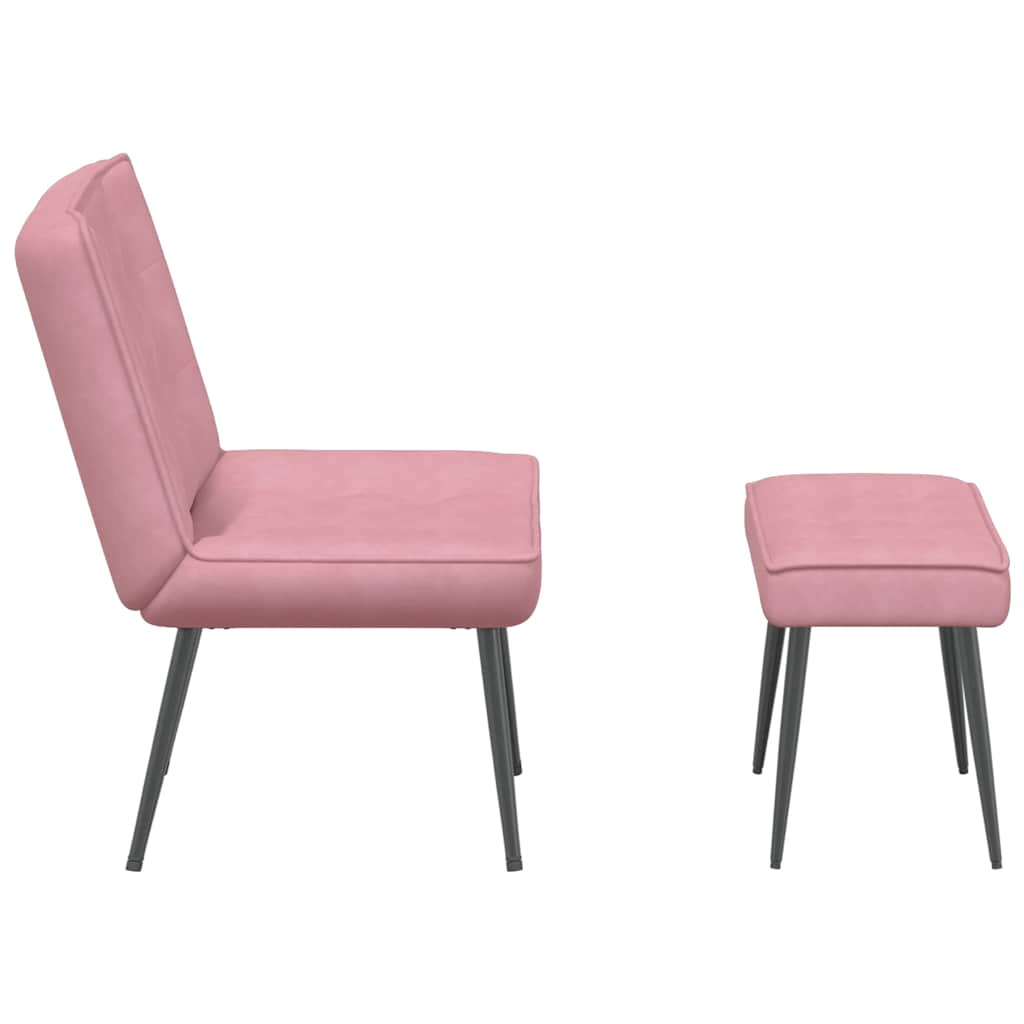 Relaxing chair with stool pink velvet